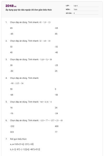 Áp dụng quy tắc dấu ngoặc để đơn giản biểu thức