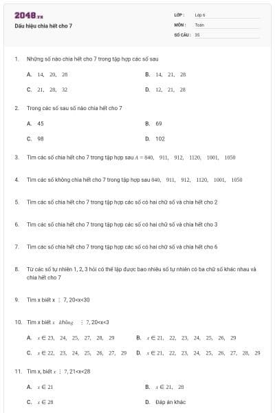 Dấu hiệu chia hết cho 7