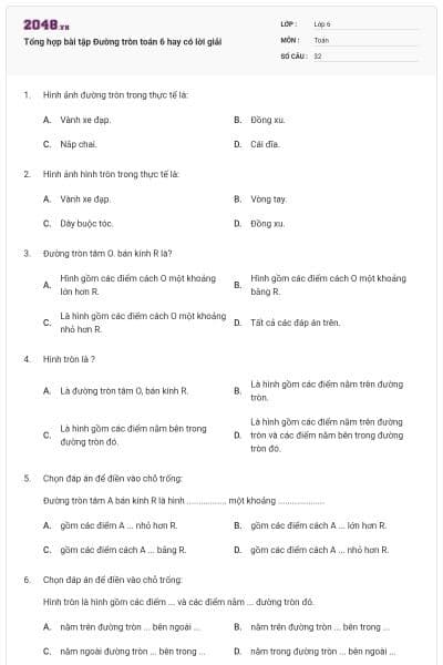 Tổng hợp bài tập Đường tròn toán 6 hay có lời giải