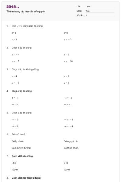 Thứ tự trong tập hợp các số nguyên