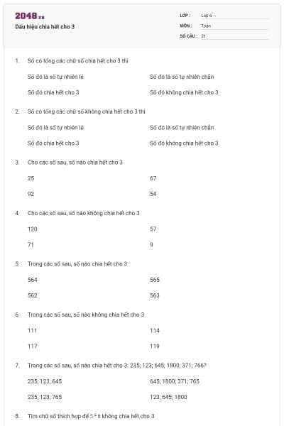 Dấu hiệu chia hết cho 3