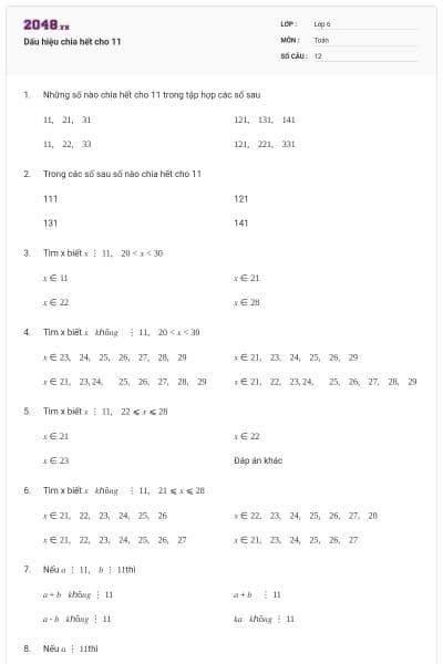 Dấu hiệu chia hết cho 11