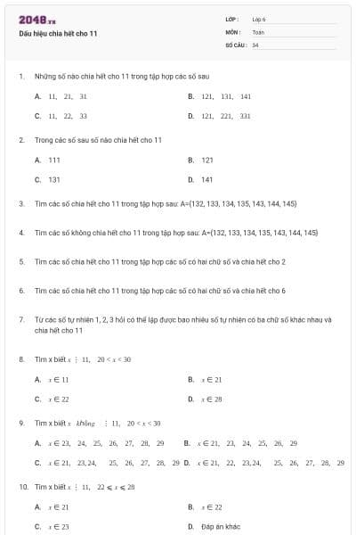 Dấu hiệu chia hết cho 11