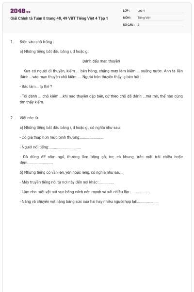 Giải Chính tả Tuần 8 trang 48, 49 VBT Tiếng Việt 4 Tập 1