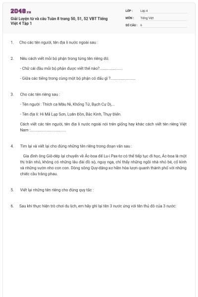 Giải Luyện từ và câu Tuần 8 trang 50, 51, 52 VBT Tiếng Việt 4 Tập 1