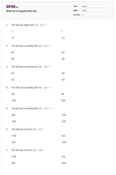 Nhân hai số nguyên khác dấu