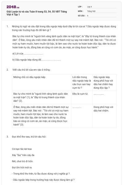 Giải Luyện từ và câu Tuần 8 trang 53, 54, 55 VBT Tiếng Việt 4 Tập 1