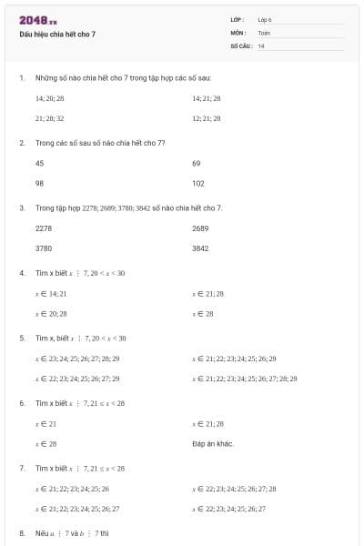 Dấu hiệu chia hết cho 7