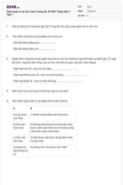 Giải Luyện từ và câu Tuần 9 trang 58, 59 VBT Tiếng Việt 4 Tập 1