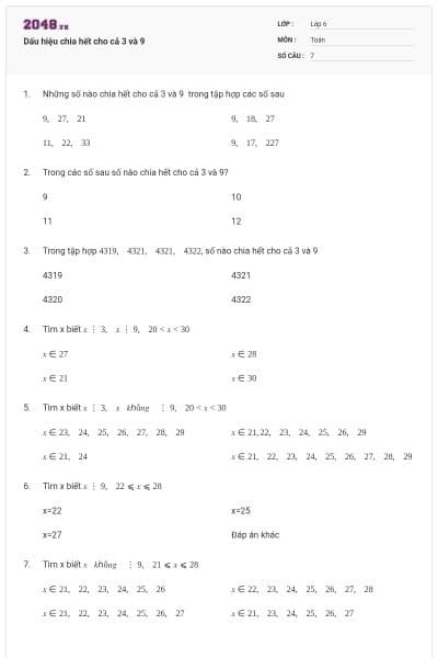 Dấu hiệu chia hết cho cả 3 và 9