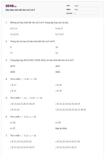 Dấu hiệu chia hết cho cả 3 và 9