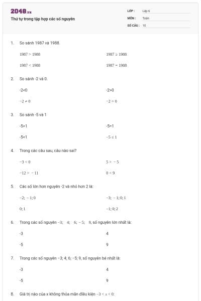 Thứ tự trong tập hợp các số nguyên