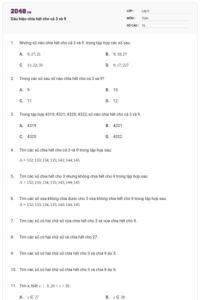 Dấu hiệu chia hết cho cả 3 và 9