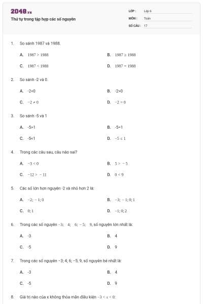 Thứ tự trong tập hợp các số nguyên