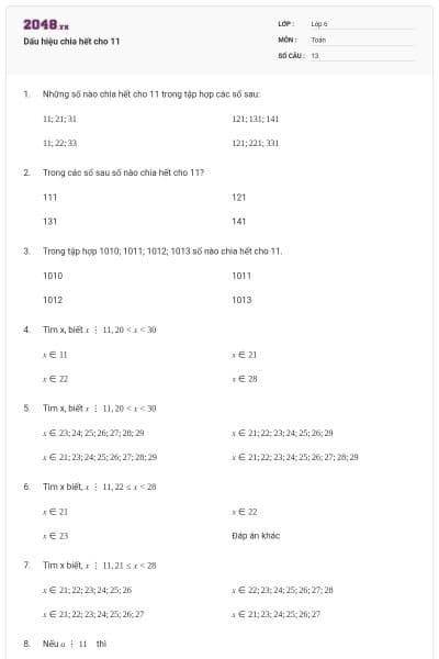 Dấu hiệu chia hết cho 11