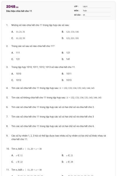 Dấu hiệu chia hết cho 11