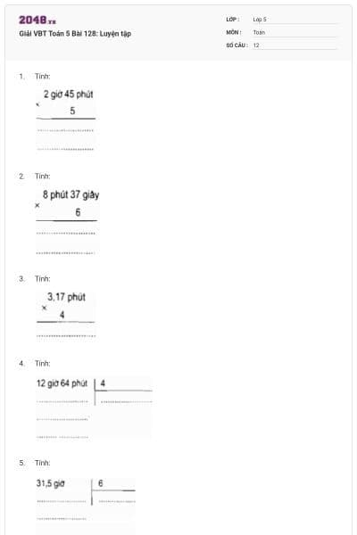Giải VBT Toán 5 Bài 128: Luyện tập