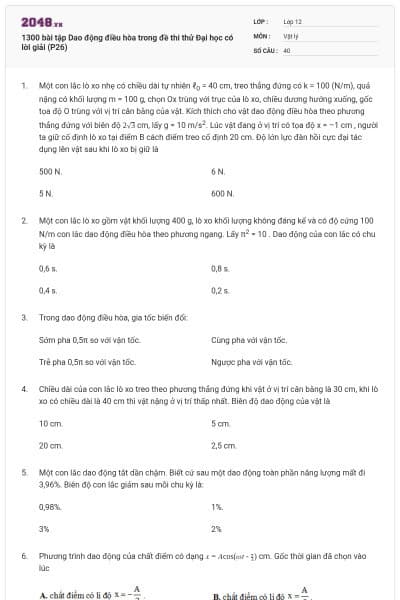 1300 bài tập Dao động điều hòa trong đề thi thử Đại học có lời giải (P26)