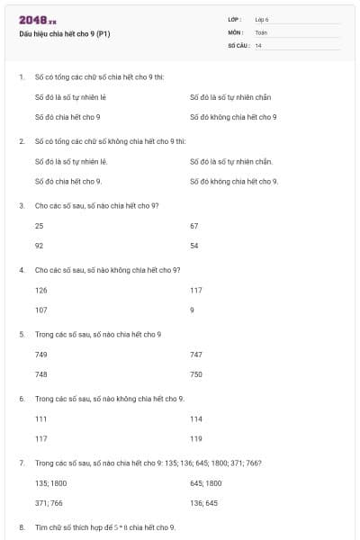 Dấu hiệu chia hết cho 9 (P1)