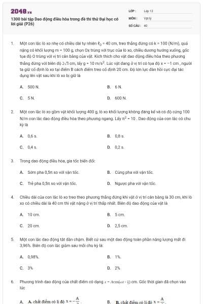 1300 bài tập Dao động điều hòa trong đề thi thử Đại học có lời giải (P26)