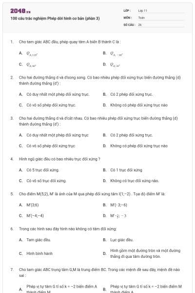 100 câu trắc nghiệm Phép dời hình cơ bản (phần 3)