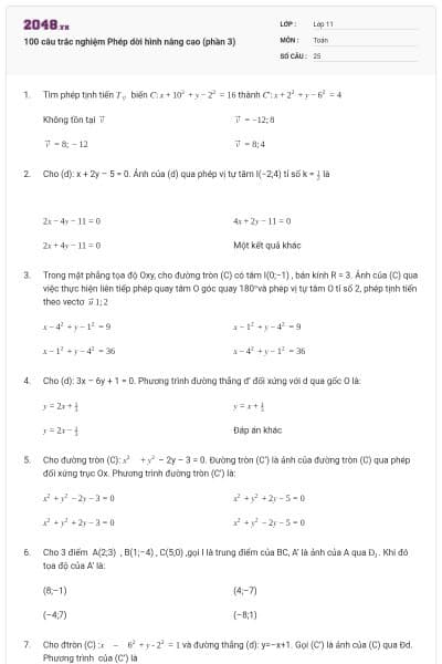 100 câu trắc nghiệm Phép dời hình nâng cao (phần 3)