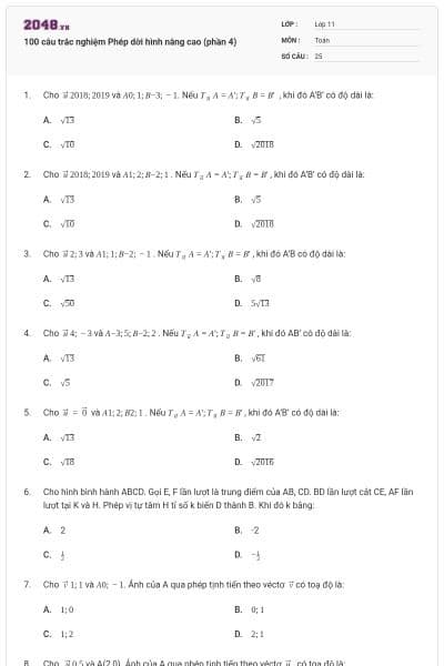 100 câu trắc nghiệm Phép dời hình nâng cao (phần 4)