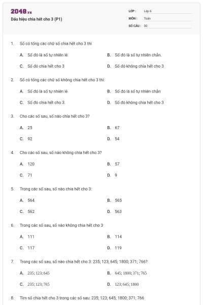 Dấu hiệu chia hết cho 3 (P1)