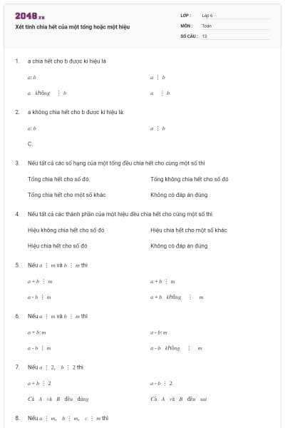 Xét tính chia hết của một tổng hoặc một hiệu