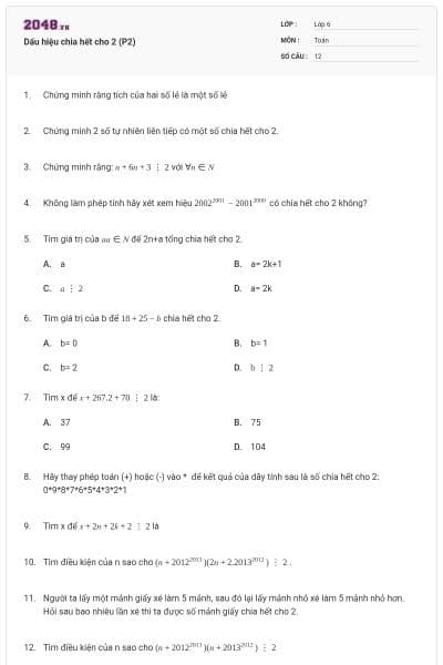 Dấu hiệu chia hết cho 2 (P2)