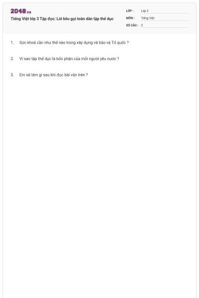 Tiếng Việt lớp 3 Tập đọc: Lời kêu gọi toàn dân tập thể dục