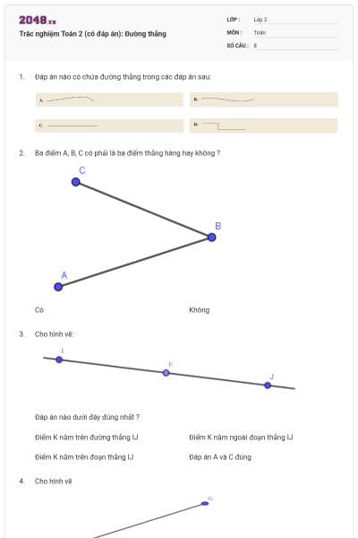 Trắc nghiệm Toán 2 (có đáp án): Đường thẳng