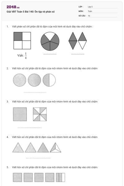 Giải VBT Toán 5 Bài 140: Ôn tập về phân số