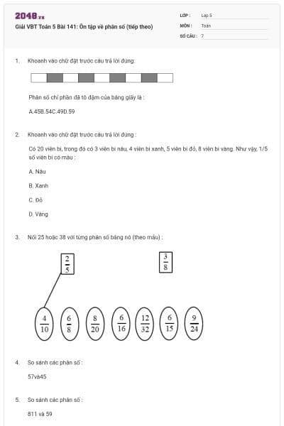 Giải VBT Toán 5 Bài 141: Ôn tập về phân số (tiếp theo)