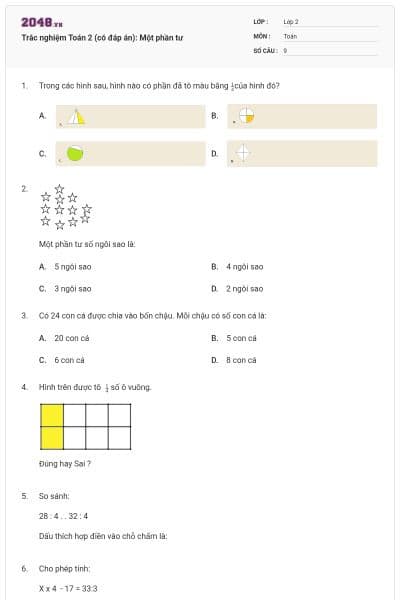 Trắc nghiệm Toán 2 (có đáp án):  Một phần tư