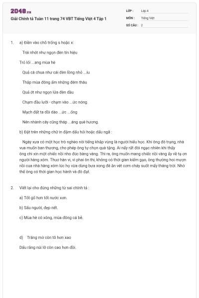 Giải Chính tả Tuần 11 trang 74 VBT Tiếng Việt 4 Tập 1