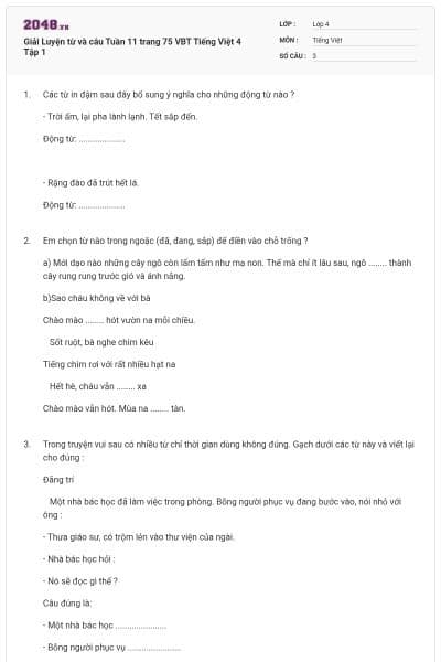Giải Luyện từ và câu Tuần 11 trang 75 VBT Tiếng Việt 4 Tập 1