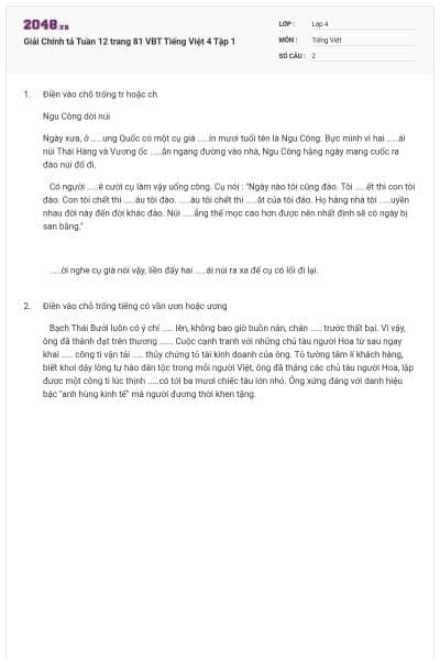 Giải Chính tả Tuần 12 trang 81 VBT Tiếng Việt 4 Tập 1