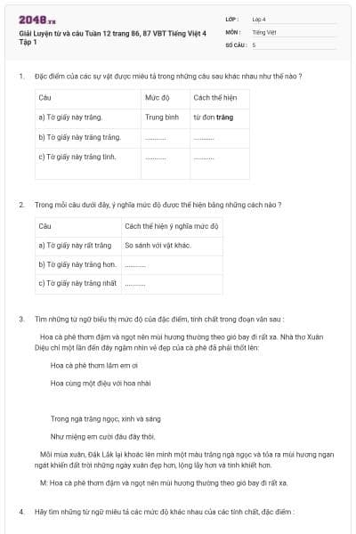 Giải Luyện từ và câu Tuần 12 trang 86, 87 VBT Tiếng Việt 4 Tập 1