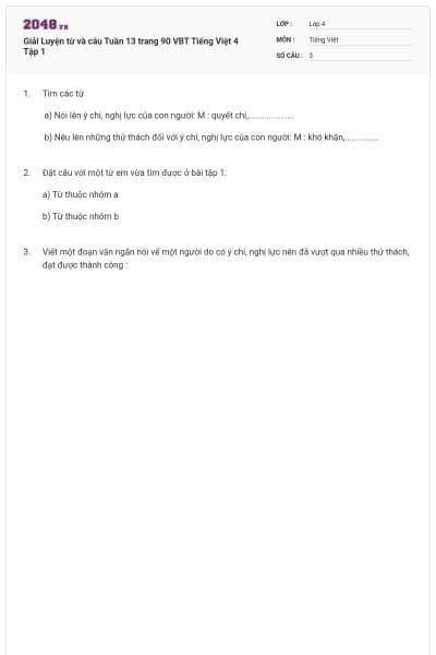 Giải Luyện từ và câu Tuần 13 trang 90 VBT Tiếng Việt 4 Tập 1