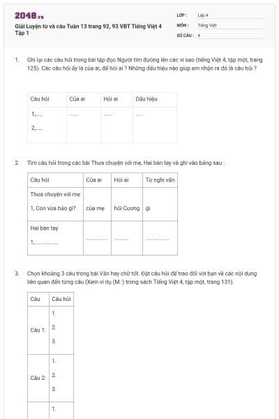 Giải Luyện từ và câu Tuần 13 trang 92, 93 VBT Tiếng Việt 4 Tập 1