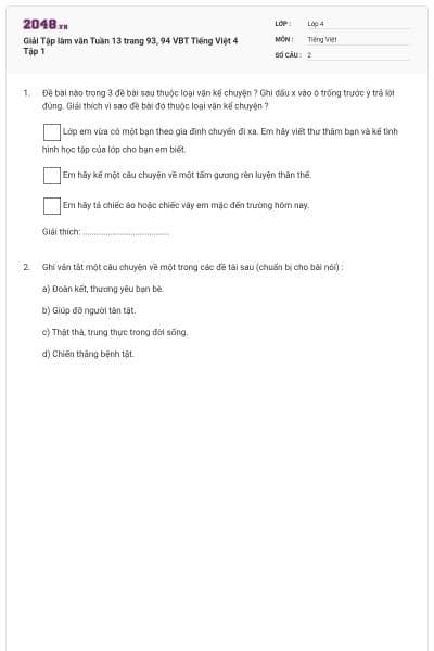 Giải Tập làm văn Tuần 13 trang 93, 94 VBT Tiếng Việt 4 Tập 1