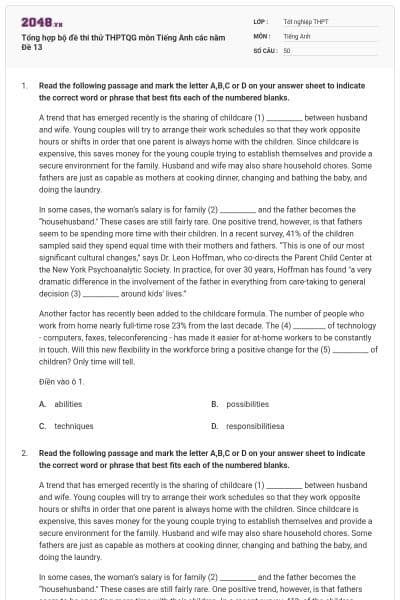 Tổng hợp bộ đề thi thử THPTQG môn Tiếng Anh các năm Đề 13