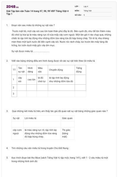 Giải Tập làm văn Tuần 14 trang 97, 98, 99 VBT Tiếng Việt 4 Tập 1