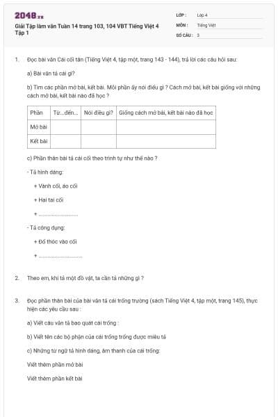Giải Tập làm văn Tuần 14 trang 103, 104 VBT Tiếng Việt 4 Tập 1