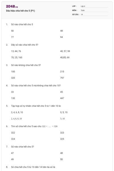 Dấu hiệu chia hết cho 5 (P1)