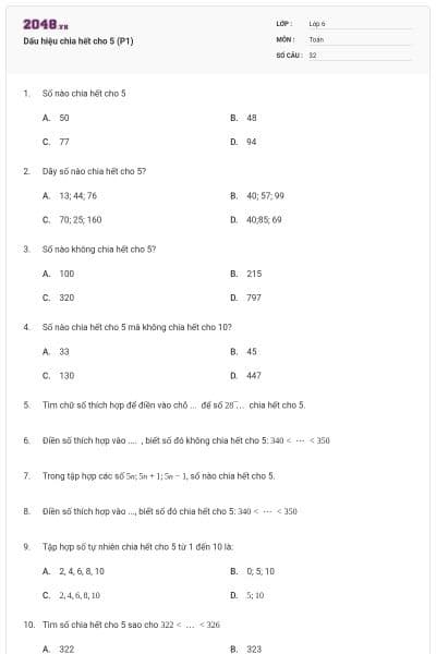 Dấu hiệu chia hết cho 5 (P1)