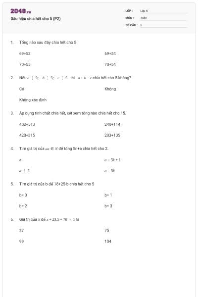 Dấu hiệu chia hết cho 5 (P2)