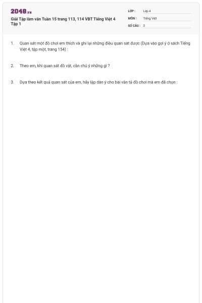 Giải Tập làm văn Tuần 15 trang 113, 114 VBT Tiếng Việt 4 Tập 1