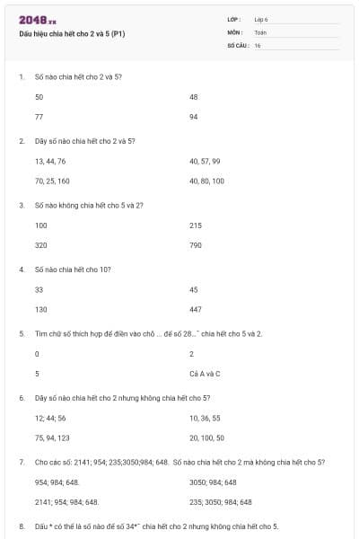 Dấu hiệu chia hết cho 2 và 5 (P1)